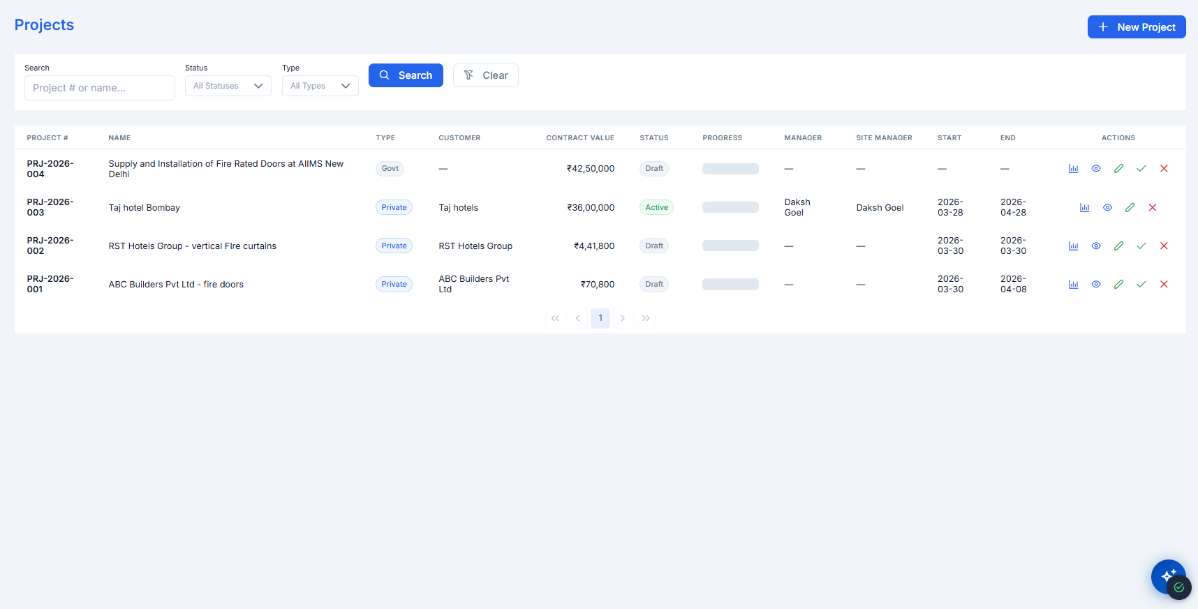 Projects screenshot